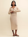 Cream Keyhole Knitted Midi Dress