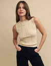 Cream Pointelle Knitted Sleeveless Top