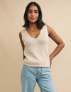 Cream Linen-blend Knitted Vest