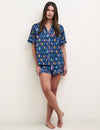 Navy Floral Satin Short Pyjama Set