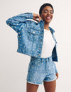 Blue Denim Embroidered Boxy Jacket