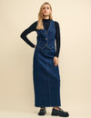 Dark Denim Back Slit Maxi Skirt