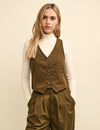 Khaki Green Twill Waistcoat