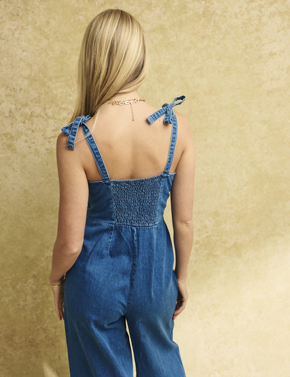 Blue Denim Tie Shoulder Meg Jumpsuit