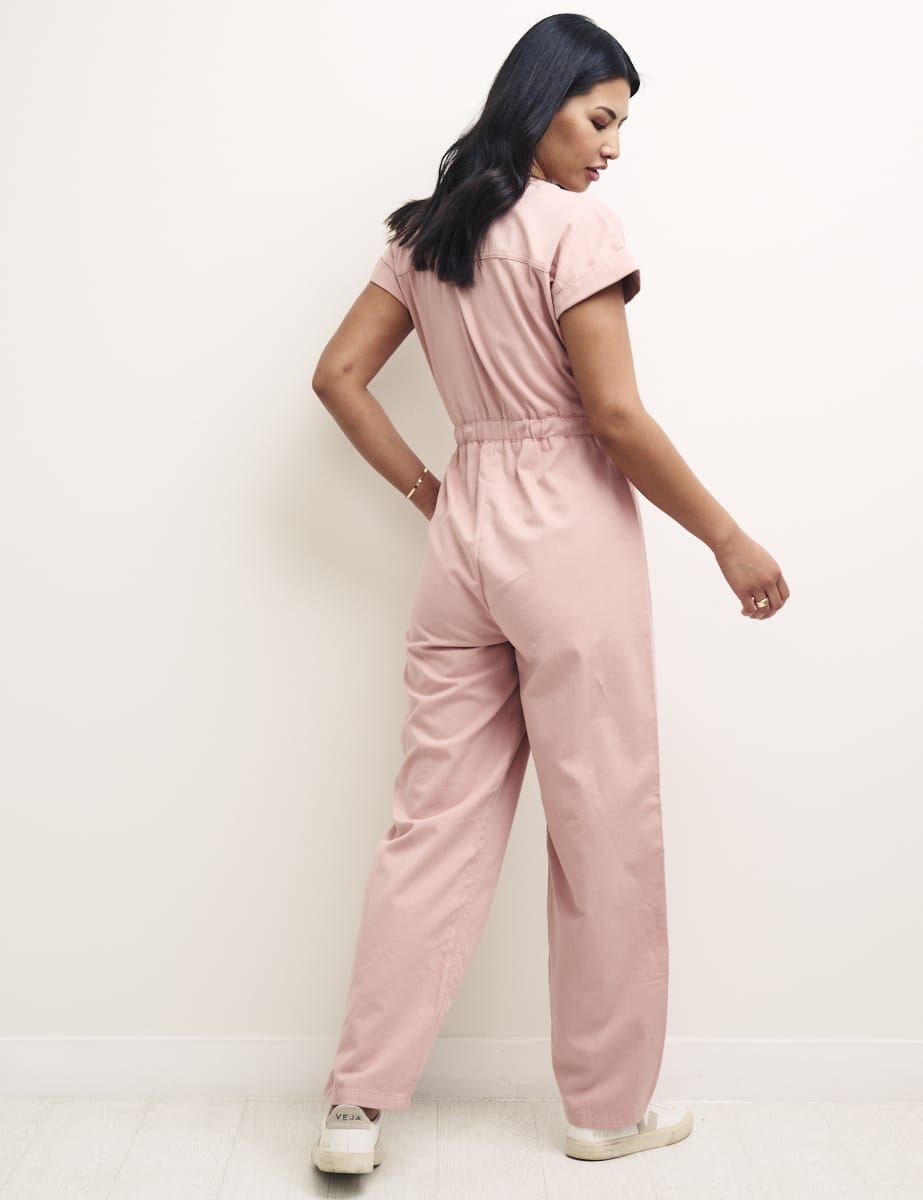 Pink V-Neck Zip Front Cosmos Jumpsuit