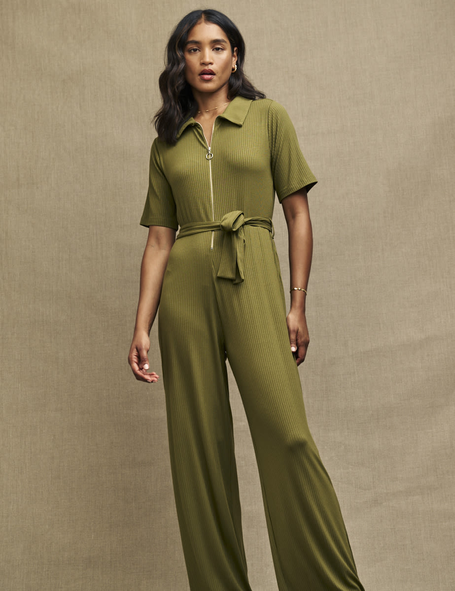 Fearne Cotton Khaki Green Zip Up Connor Jumpsuit