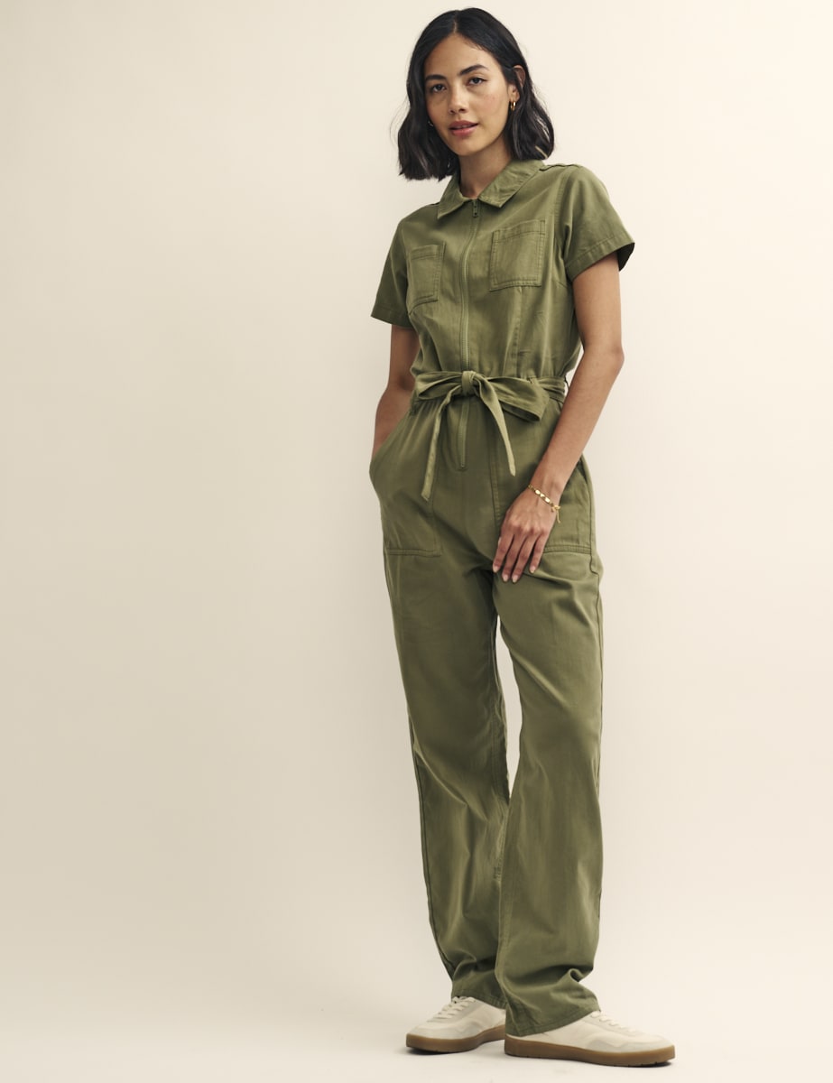 Petite Khaki Utility Zip Up Portland Jumpsuit