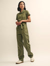 Petite Khaki Utility Zip Up Portland Jumpsuit