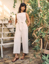 Cream Stripe Tie Waist Jumpsuit