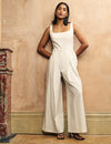 White Linen-blend Wide Leg Mika Jumpsuit