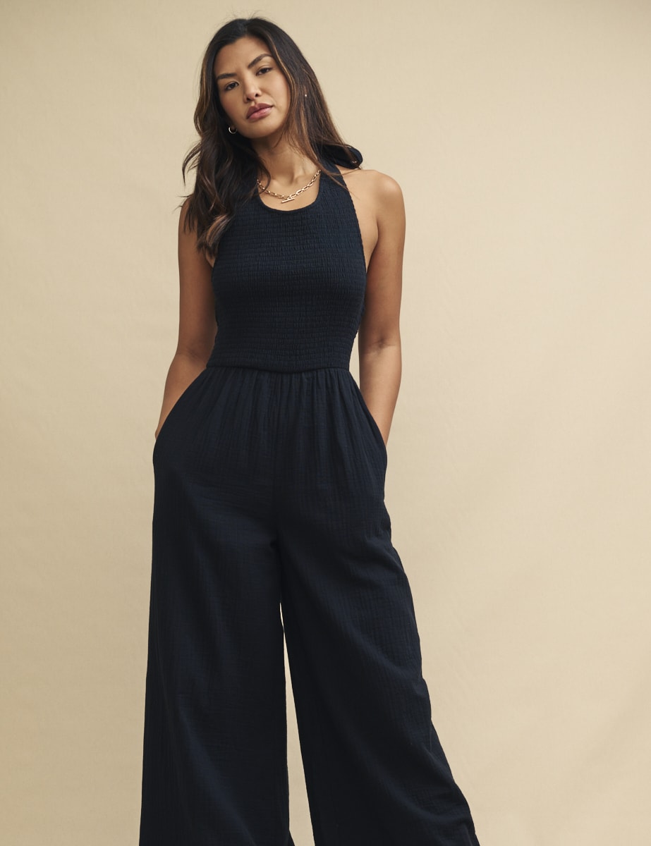 Black Halter Neck Wide Leg Jumpsuit