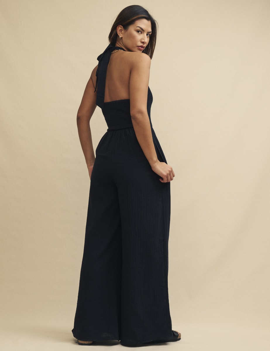 Black Halter Neck Wide Leg Jumpsuit