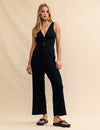 Black Cut-Out Ruched Jersey Jumpsuit