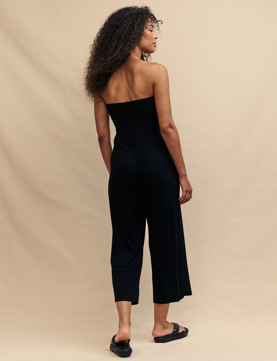 Black Bandeau Ribbed Jersey Jumpsuit