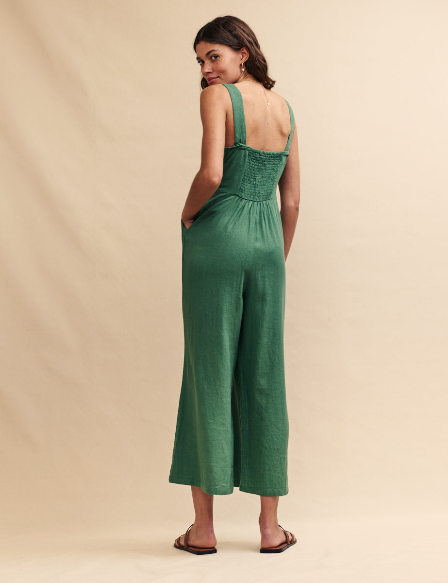 Green Linen-blend Tara Jumpsuit