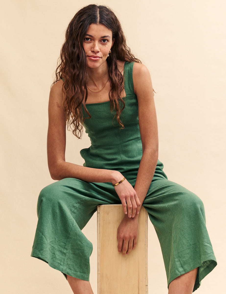 Green Linen-blend Tara Jumpsuit