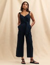 Black Linen-blend Tie Waist Christy Jumpsuit