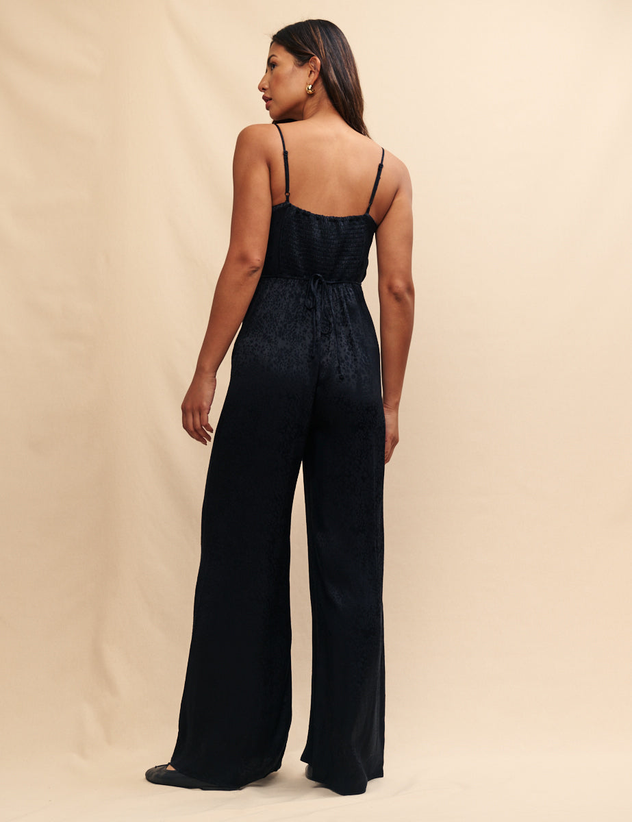 Black Satin Jaquard Maddy Jumpsuit