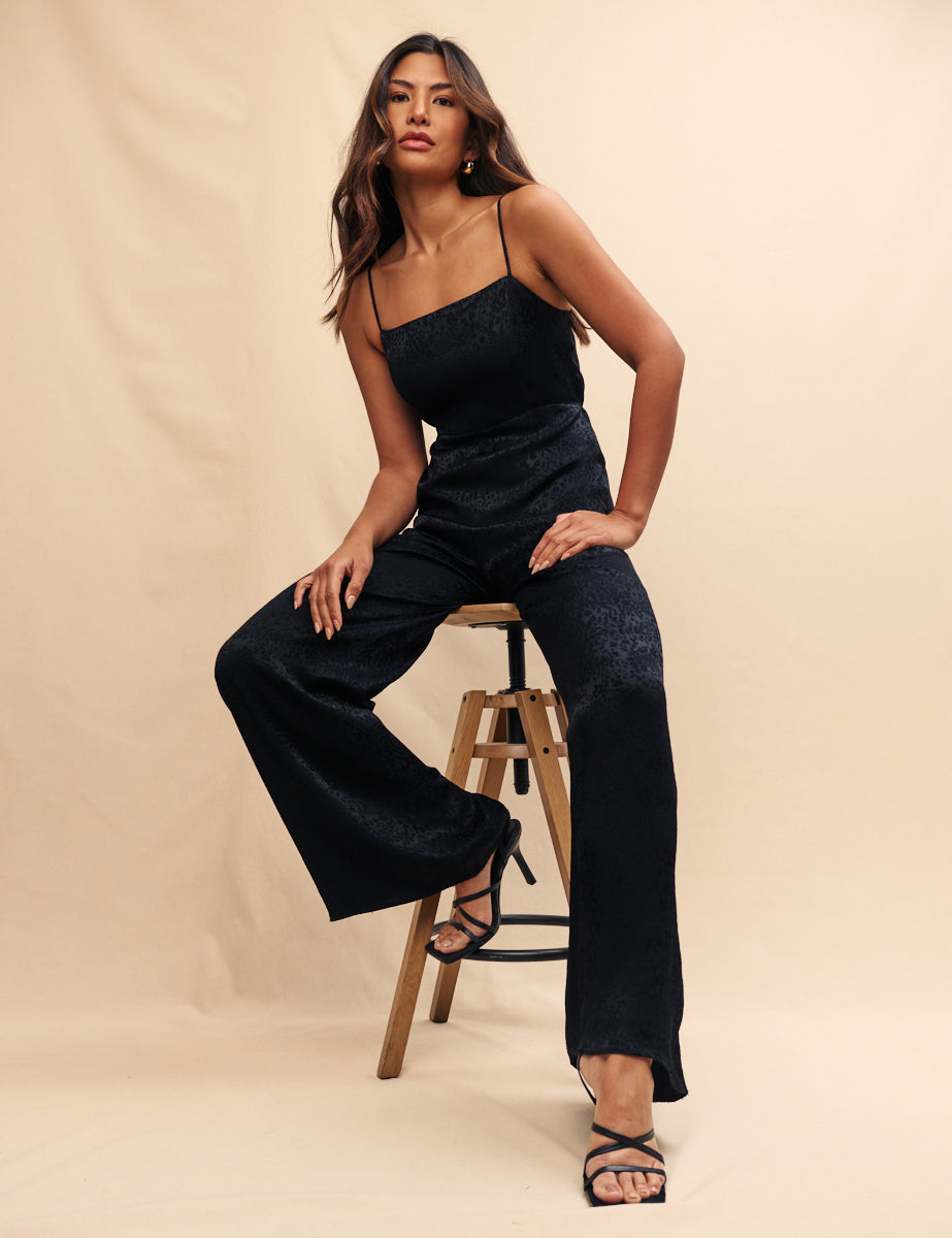 Black Satin Jaquard Maddy Jumpsuit