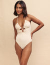 Cream Cut Out Halter Neck Swimsuit