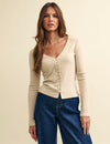 Cream Long Sleeve Button Through Top