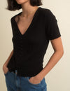 Black Short Sleeve Button Through Top