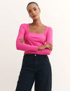 Pink Long Sleeve Square Neck Top