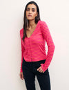 Pink Stripe Long Sleeve Button Through Top