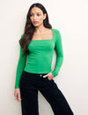 Green Long Sleeve Square Neck Top