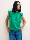 Green Broderie Frill Sleeve Una Top