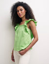 Green Mock-Crochet Trim Frill Sleeve Top