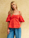 Red Broderie Bardot Blouse