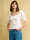 White Blueberry Embroidered Puff Sleeve Top