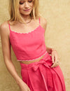 Pink Scallop Trim Crop Top