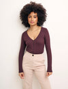 Brown Long Sleeve Button Through Top