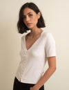 Cream Short Sleeve Button Through Top