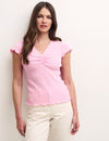 Pink Pointelle V Neck T-Shirt