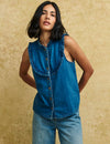 Denim Frill Detail Sleeveless Blouse