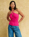 Pink Cut-Out Halter Neck Top