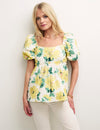 Sunflower Puff Sleeve Peplum Ginger Blouse