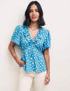 Blue Lemon Print Frill Collar Joley Blouse