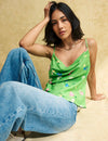 Green Floral Cowl Neck Sophia Satin Cami Top