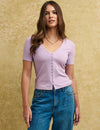 Lilac Button Through T-Shirt