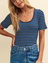 Blue & White Stripe Scoop Neck Top