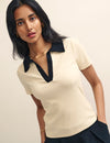 Cream With Black Collar Polo Top