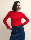 Red Long Sleeve Slash Neck Top