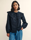 Black Broderie Collar Detail Shirt