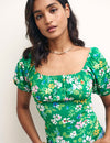 Green Floral Ruched Bodice Jersey Top