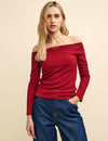 Red Long Sleeve Bardot Top