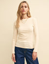 Cream Long Sleeve Slash Neck Top